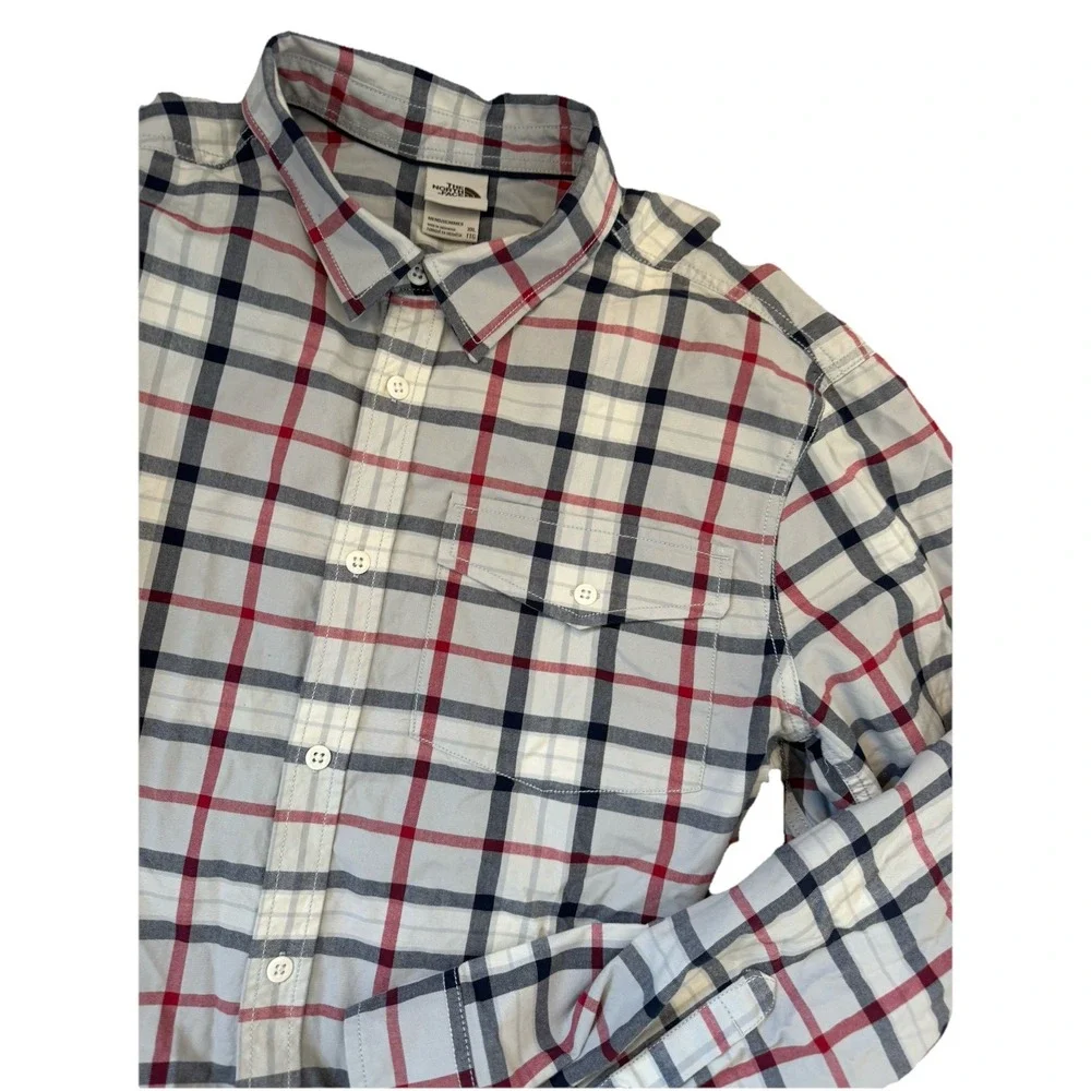 The North Face Men's XXL 2XL Red Black Plaid 100% Cotton Button Front Shirt